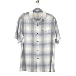 Tommy Bahama Short Sleeve Button-up Shirt Blue Gray Plaid Size Medium